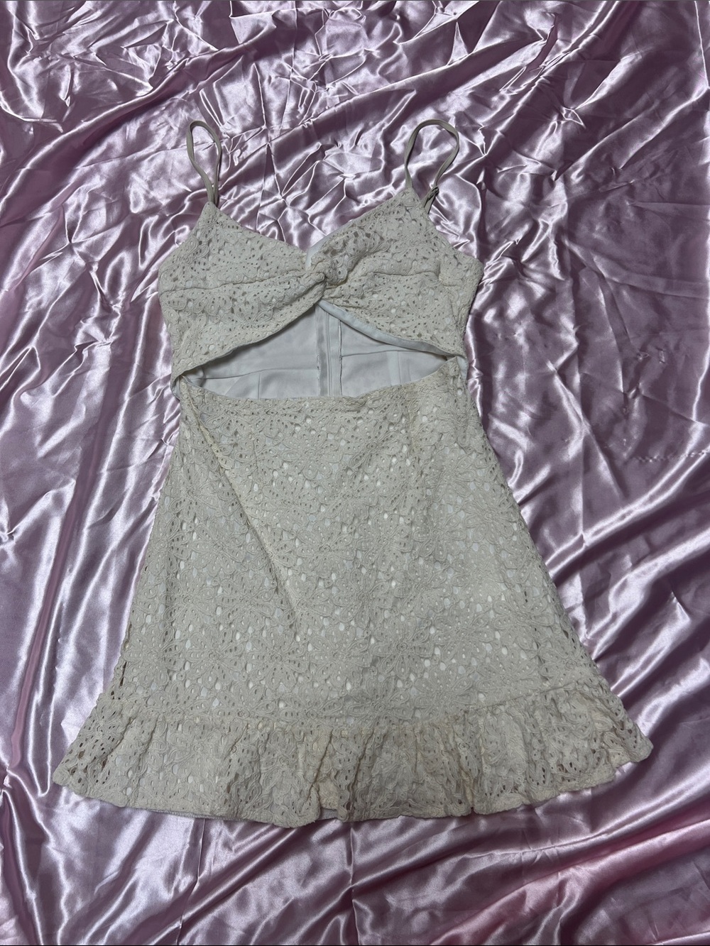 Cream Lace Cutout Mini Dress